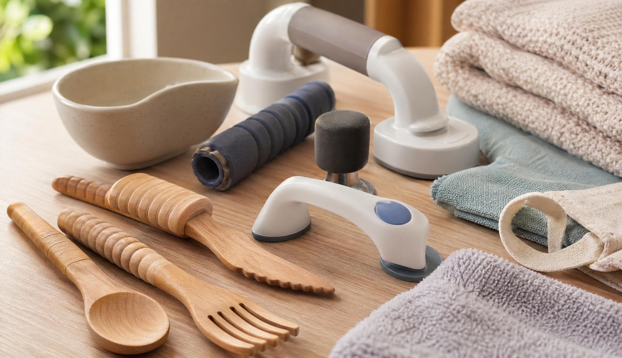 Alltagsnahe Hilfsmittel und Holzmaterialien